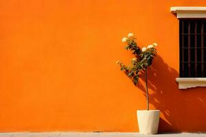 arancia piatto parete con fiore su il lato ai generativo foto