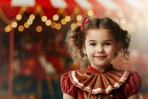 fantasioso circo tenda arena esecutore bambino ragazza. creare ai foto