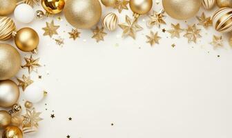telaio di bellissimo d'oro Natale ornamenti ai generato foto