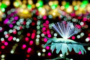 avvicinamento illuminazione fiori con leggero raggiante su su colorato sfocato e bokeh su notte tempo sfondo foto
