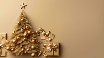 3d reso Natale albero ornato con i regali ai generativo foto