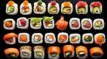 giapponese Sushi su un' nero e bianca sfondo creare ai foto