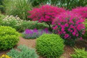 colorato fiori impianti a città parco. sfondo. ai generativo professionista foto