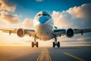 aereo su il pista di decollo sfondo. ai generativo professionista foto