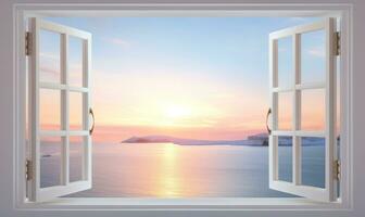 bianca finestra Aperto con un' Visualizza di il mare ai generato foto