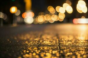 oro bokeh leggero su il strada sfondo. ai generativo professionista foto