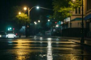 città strada a piovoso notte strada e luci stradali a notte sfondo. ai generativo professionista foto