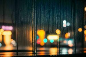 gocce di pioggia e luci stradali a notte. sfondo. ai generativo professionista foto