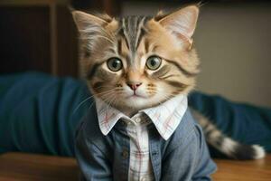 quello carino gatto indossare camicia. ai generativo professionista foto