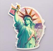 statua di libertà, nuovo York città, Stati Uniti d'America. etichetta con il Immagine di il statua di libertà. foto