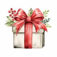 acquerello scatola con regalo, Natale sorpresa, illustrazione su bianca sfondo foto