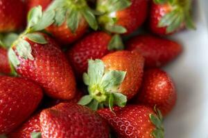 sfondo con fresco rosso fragole nel avvicinamento foto