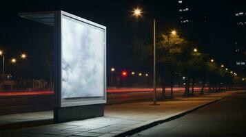 vuoto orizzontale strada manifesto tabellone nel crepuscolo notte per marketing o annuncio pubblicitario con copia spazio ai generato foto