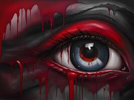 Halloween occhio con un' sanguinoso sangue su il viso foto