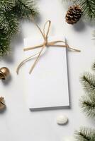 moderno regalo etichetta per Natale vacanza modello su bianca sfondo ai generato foto