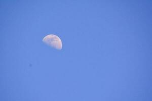 il Luna è visto nel il blu cielo foto