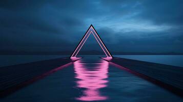 generativo ai, minimalista isola Paradiso con geometrico neon leggero ponte, futuristico paesaggio foto