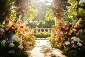 ai generato all'aperto fiore arco foto