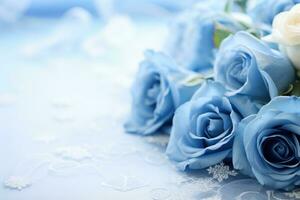ai generato fiori su blu con copia spazio foto
