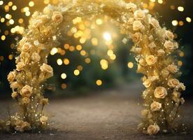 ai generato d'oro fiore arco con copia spazio foto