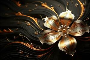 ai generato d'oro fiore su nero foto