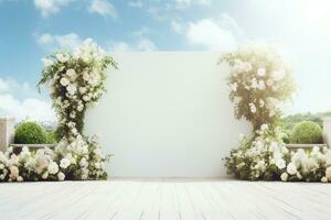ai generato nozze arco con fiori foto
