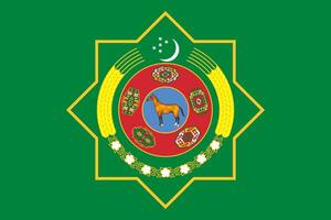 il ufficiale attuale bandiera e cappotto di braccia di turkmeno. stato bandiera di turkmeno. illustrazione. foto