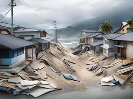 3d illustrazione di il città di il terremoto, tsunami attacco città foto