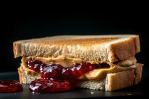 arachide burro e gelatina Sandwich su tostato ai generato foto