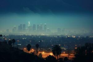 los angeles paesaggio urbano a notte, California, unito stati di America, los angeles a notte, ai generato foto