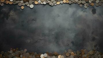 spazio per testo su strutturato sfondo circondato di monete di i soldi, sfondo Immagine, ai generato foto