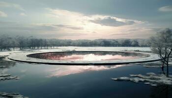 iperrealistico rosa nuvole e alberi il grande circolare struttura ai generato foto