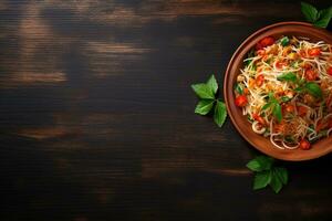 tailandese cibo som tu, speziato verde papaia insalata.sopra Visualizza ai generato foto