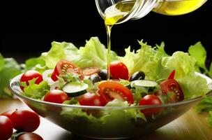 Salute benefici di salutare insalata, nel il stile di preciso dettagliare, liscio e brillante. ai generato foto