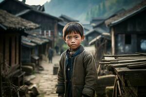 laborioso Cinese villaggio bambino persona. creare ai foto