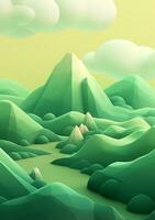cartone animato stile paesaggio con erba e nuvole ai generato foto