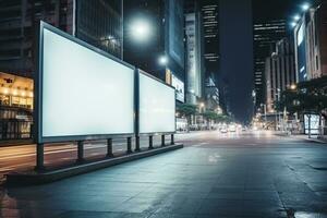 un vuoto tabellone nel il notte città. generato di artificiale intelligenza foto