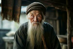 paziente Cinese villaggio vecchio persona. creare ai foto