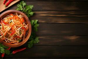 tailandese cibo som tu, speziato verde papaia insalata.sopra Visualizza ai generato foto