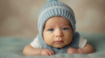 carino neonato bambino ragazzo contro colorato sfondo con spazio per testo, bambini sfondo Immagine, ai generato foto