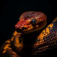 avvicinamento ritratto di un' di serpente viso nel dettaglio, generativo ai foto
