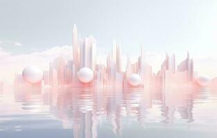 specchio camere di natura 3d galleggiante orizzonte e pastello paesaggio ai generato foto
