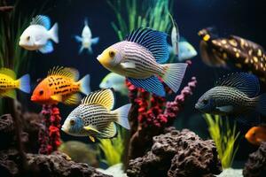 un' bellissimo pesce e acquario sfondo.ai generativo foto