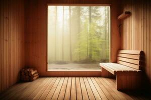 un vuoto di legno sauna nel caldo toni.ai generativo foto