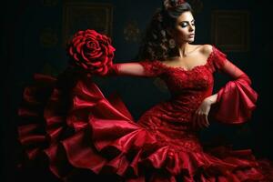 un attraente flamenco ballerino nel un elaborare dress.ai generativo foto