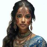 indiano ragazza con colorato viso, isolato foto