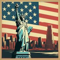 americano Vintage ▾ manifesto. Stati Uniti d'America, indipendenza giorno, bandiera. ai generato foto