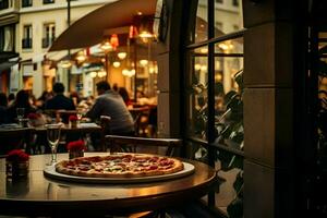 foto di un italiano ristorante con Pizza. alta risoluzione. ai generativo