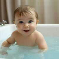 carino bambino nel vasca da bagno. alto qualità. ai generativo foto