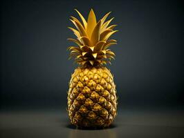 isolato d'oro ananas su un' buio sfondo. alta risoluzione. ai generativo foto